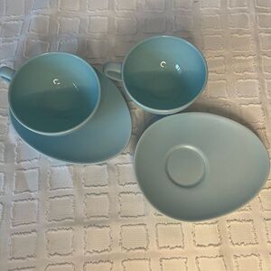 Nigella Lawson Home Robin egg blue Ceramic Hug Mug Coffee tea Cup Saucer 2 sets!